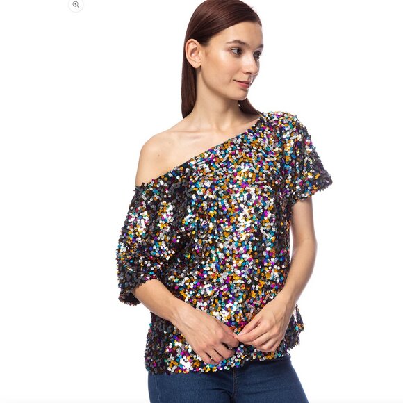 Anna-Kaci Women's Glam Off-Shoulder Multi-Colored Sequin Top Size XL - Picture 4 of 14